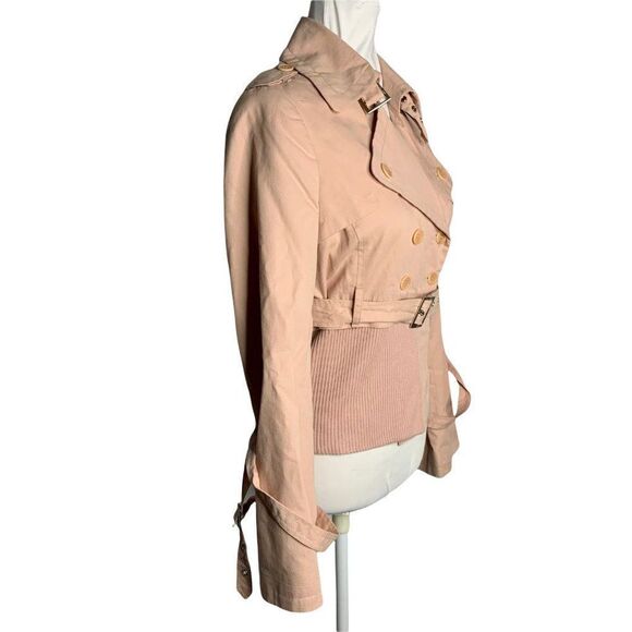 Vintage BCBG Button Front Jacket M Pink Belted Ribbed Knit Trim - Picture 6 of 7